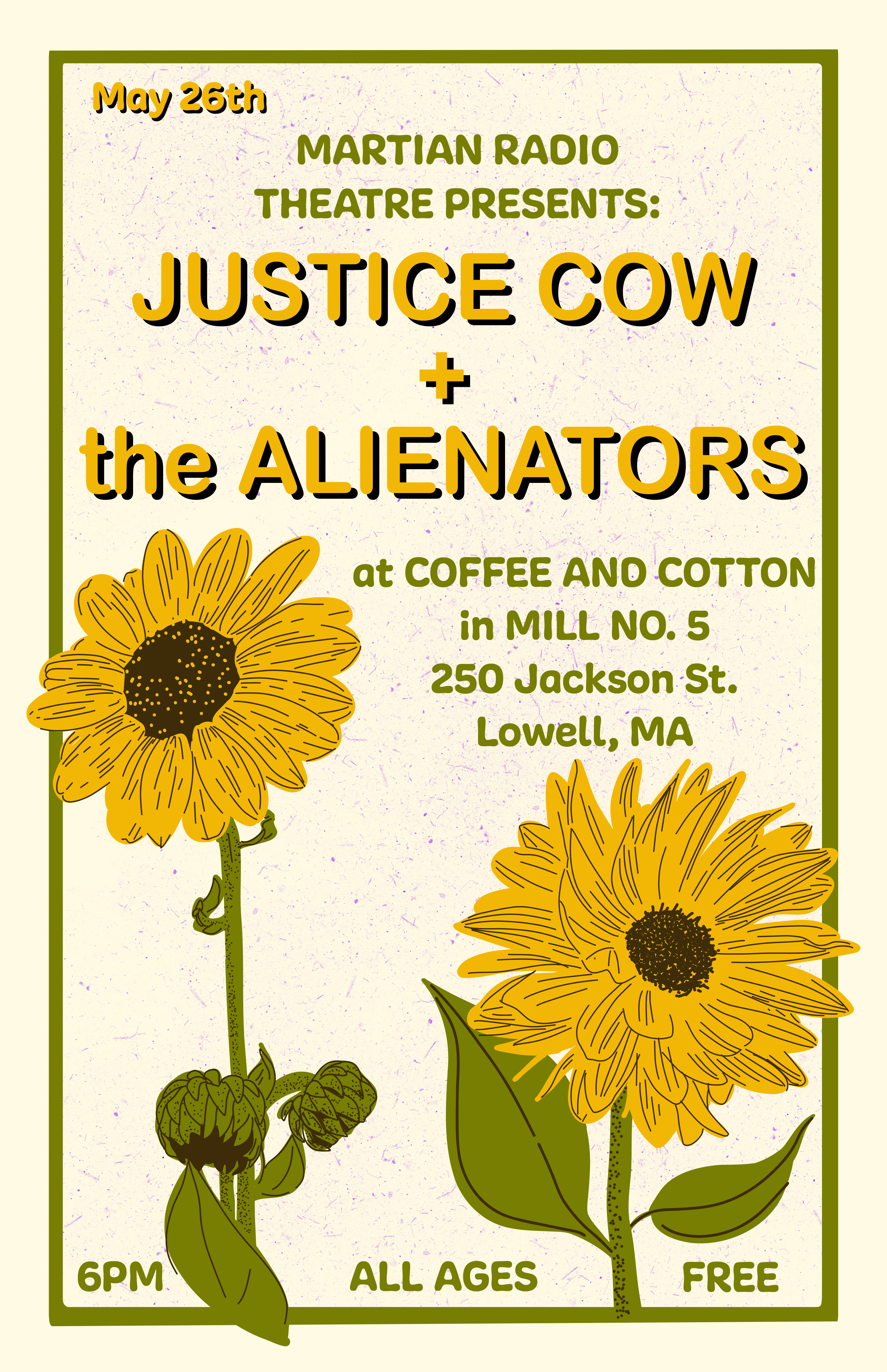 Martian Radio Theatre Presents: Justice Cow + the Alienators at Coffee and Cotton in Mill No.5, May 26, 2023