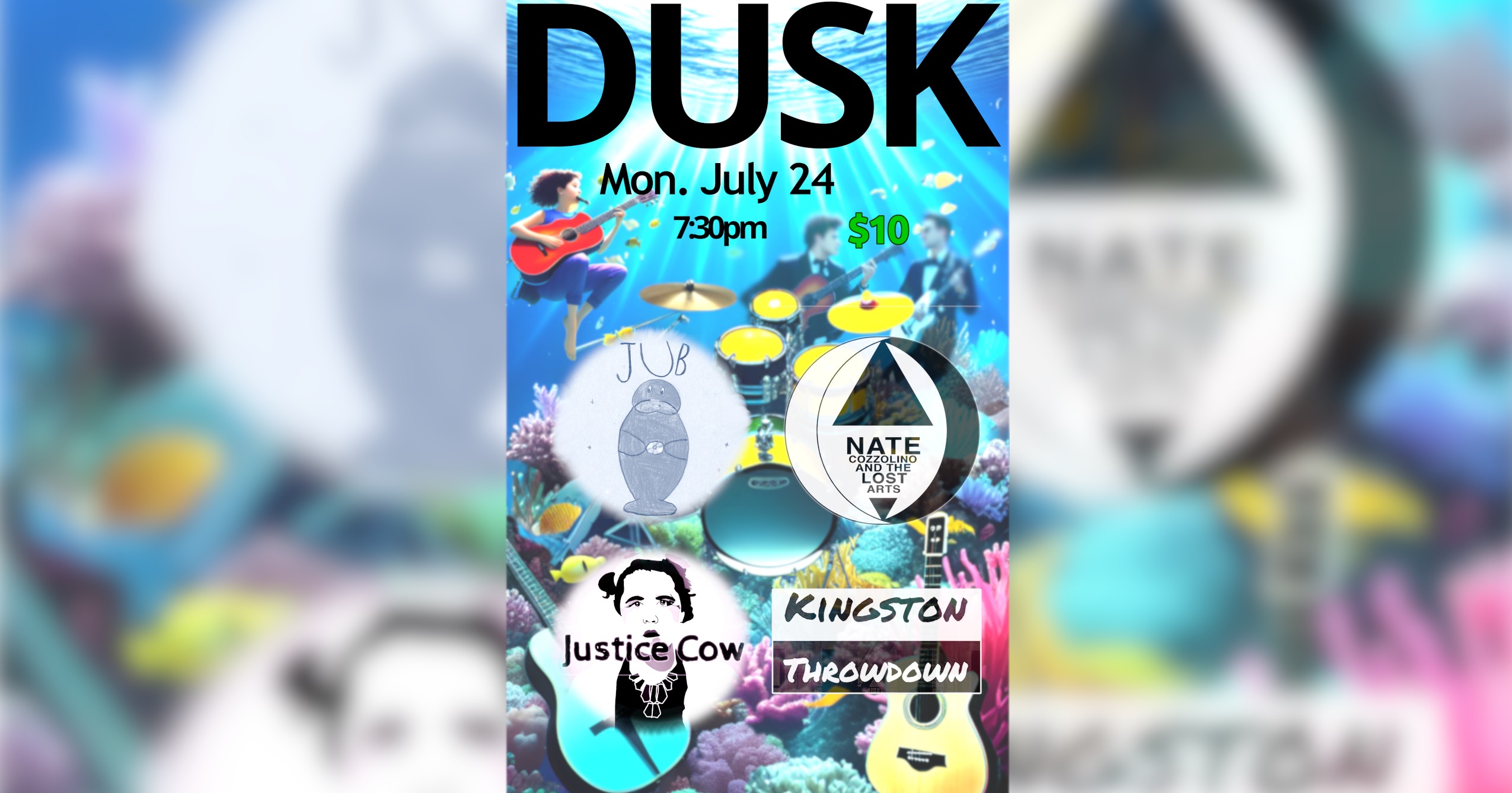 Dusk in Providence, Monday, July 24 at 7:30 pm, Jub, Nate Cozzolino and the Lost Arts, Justice Cow, and Kingston Throwdown